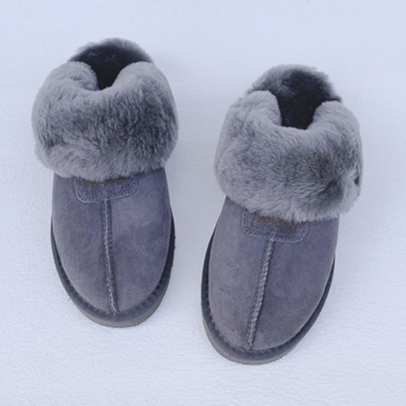 Noblag Grey Sheepskin Slippers Wool Winter For Men And Women - Picture 1 of 3